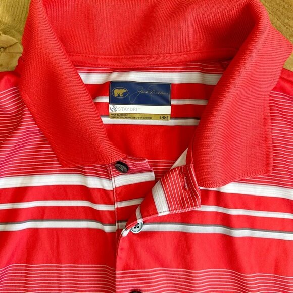 Jack Nicklaus Golf Shirt Mens Red Striped  Size L‎ Like NEW - Picture 6 of 6